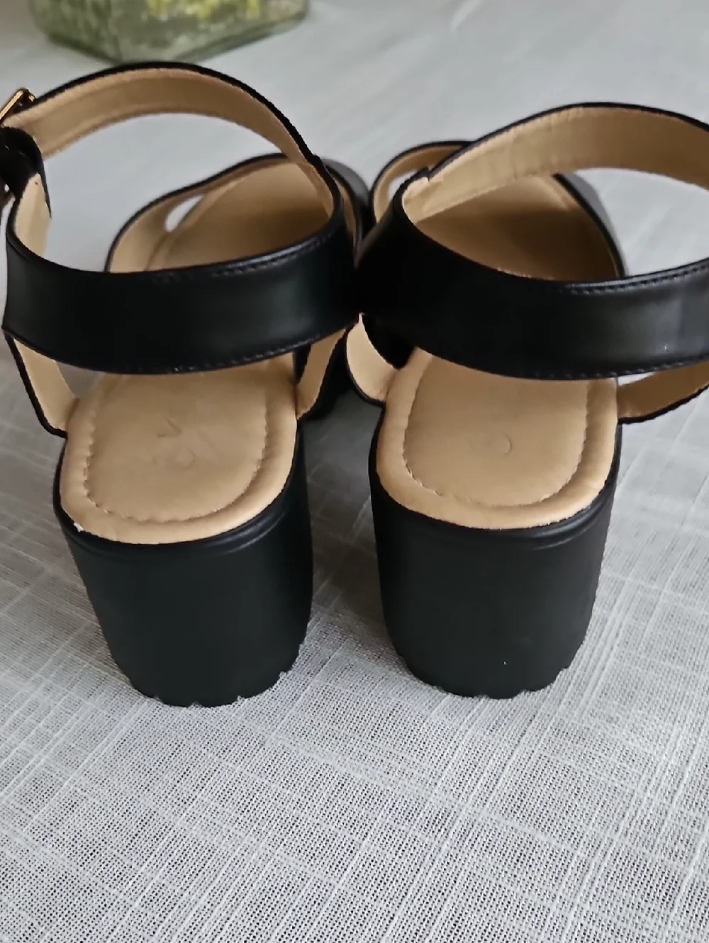 Krush Black Faux Leather Platform Block Heel Sandals - Women's